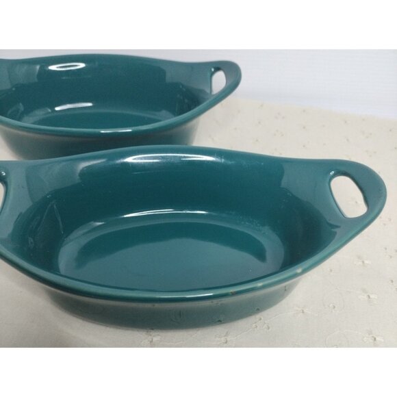 Rachael Ray Ceramic 2 Piece Oval Au Gratin Bakers Agave Green - Picture 7 of 8